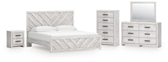 Cayboni Whitewash King Panel Bed, Dresser, Mirror, Chest and Nightstand - Ornate Home