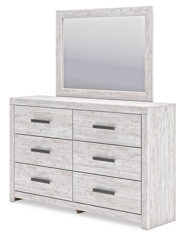 Cayboni Whitewash King Panel Bed, Dresser, Mirror and Chest - Ornate Home