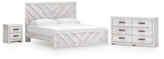 Cayboni Whitewash King Panel Bed, Dresser and Nightstand - Ornate Home
