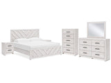 Cayboni Whitewash King Panel Bedroom Set with Dresser, Mirror, Chest and 2 Nightstands (Online Special Price) - Ornate Home