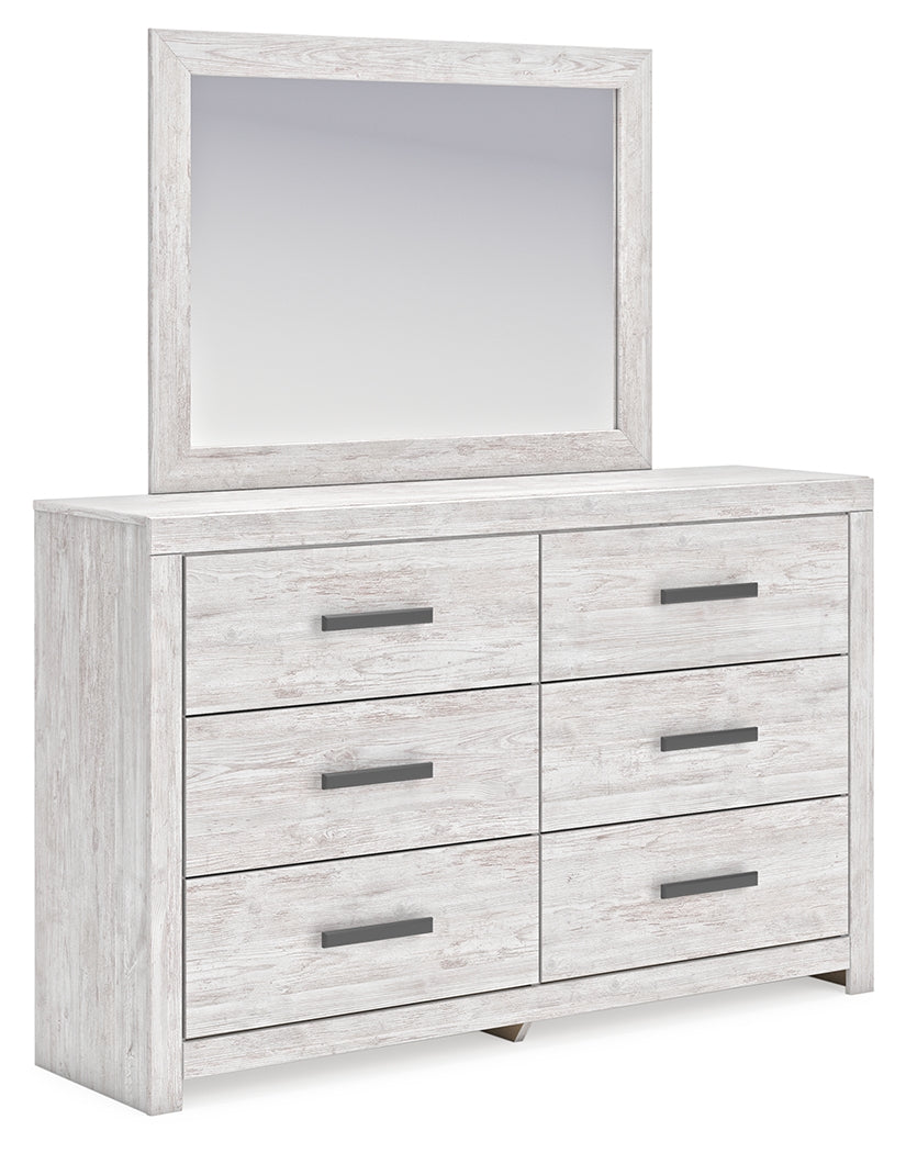 Cayboni Whitewash King Panel Bedroom Set with Dresser, Mirror, Chest and 2 Nightstands - Ornate Home