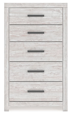Cayboni Whitewash King Panel Bedroom Set with Dresser, Mirror, Chest and 2 Nightstands - Ornate Home