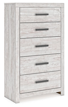 Cayboni Whitewash King Panel Bedroom Set with Dresser, Mirror, Chest and 2 Nightstands - Ornate Home