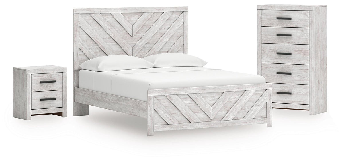 Cayboni Whitewash Queen Panel Bed, Chest and Nightstand - Ornate Home