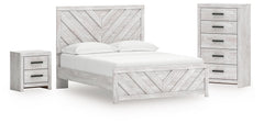 Cayboni Whitewash Queen Panel Bed, Chest and Nightstand - Ornate Home