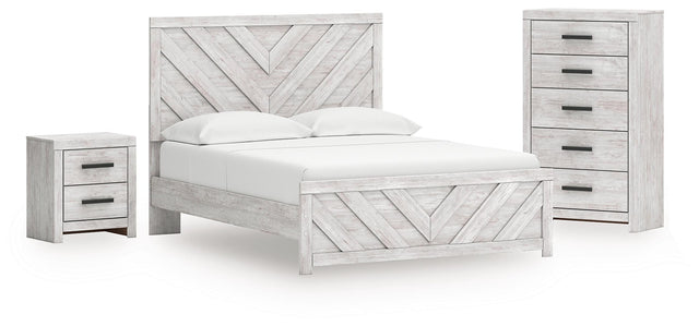 Cayboni Whitewash Queen Panel Bed, Chest and Nightstand - Ornate Home