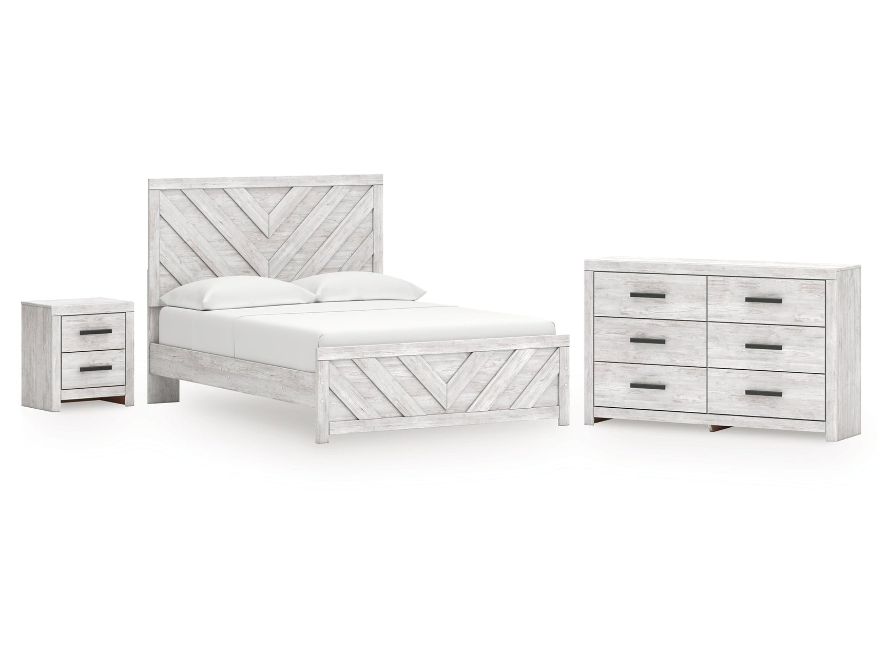 Cayboni Whitewash Queen Panel Bedroom Set with Dresser and Nightstand - Ornate Home