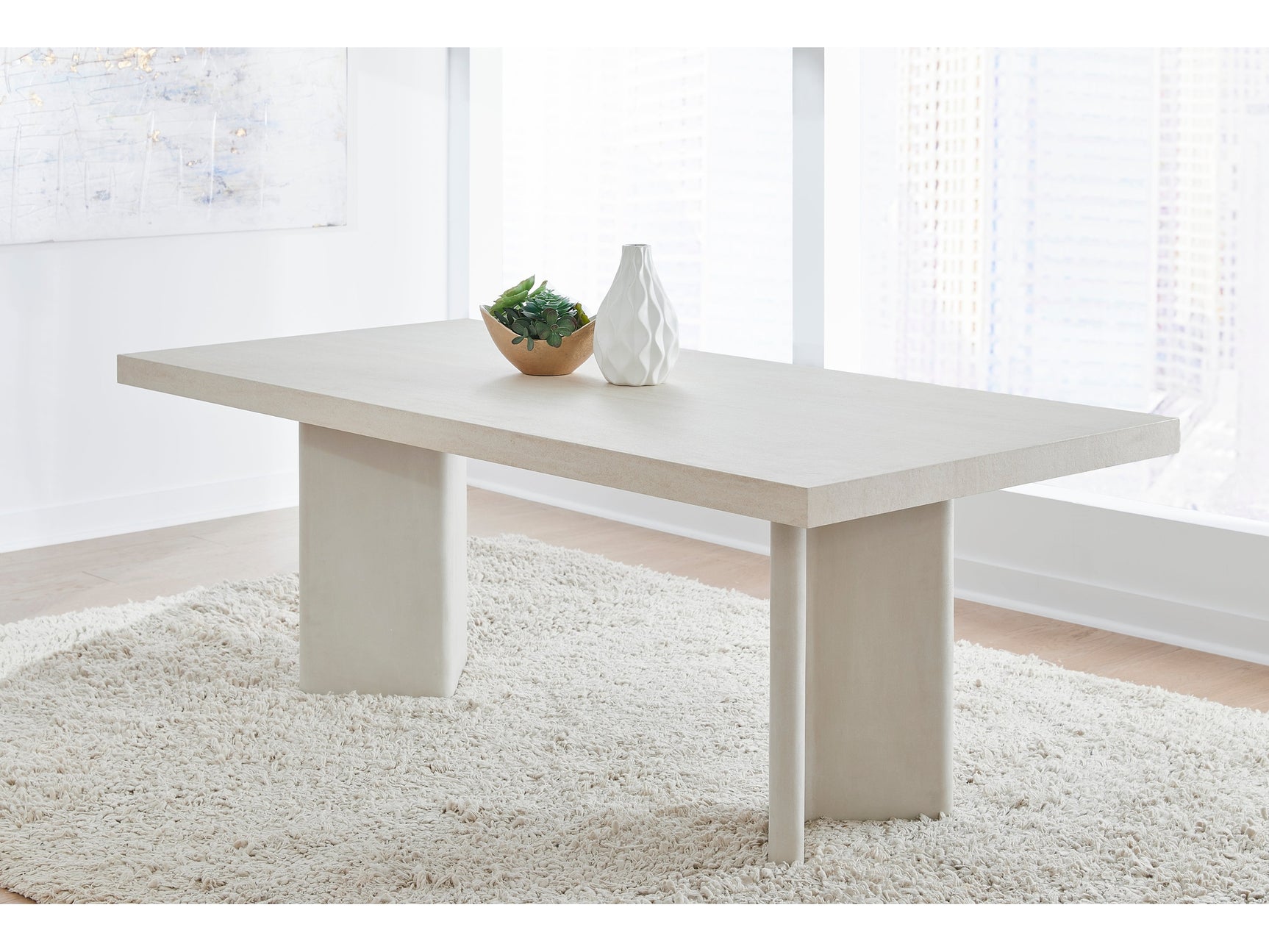 Caye Sintered Stone/Ivory Double Pedestal Dining Table - Ornate Home