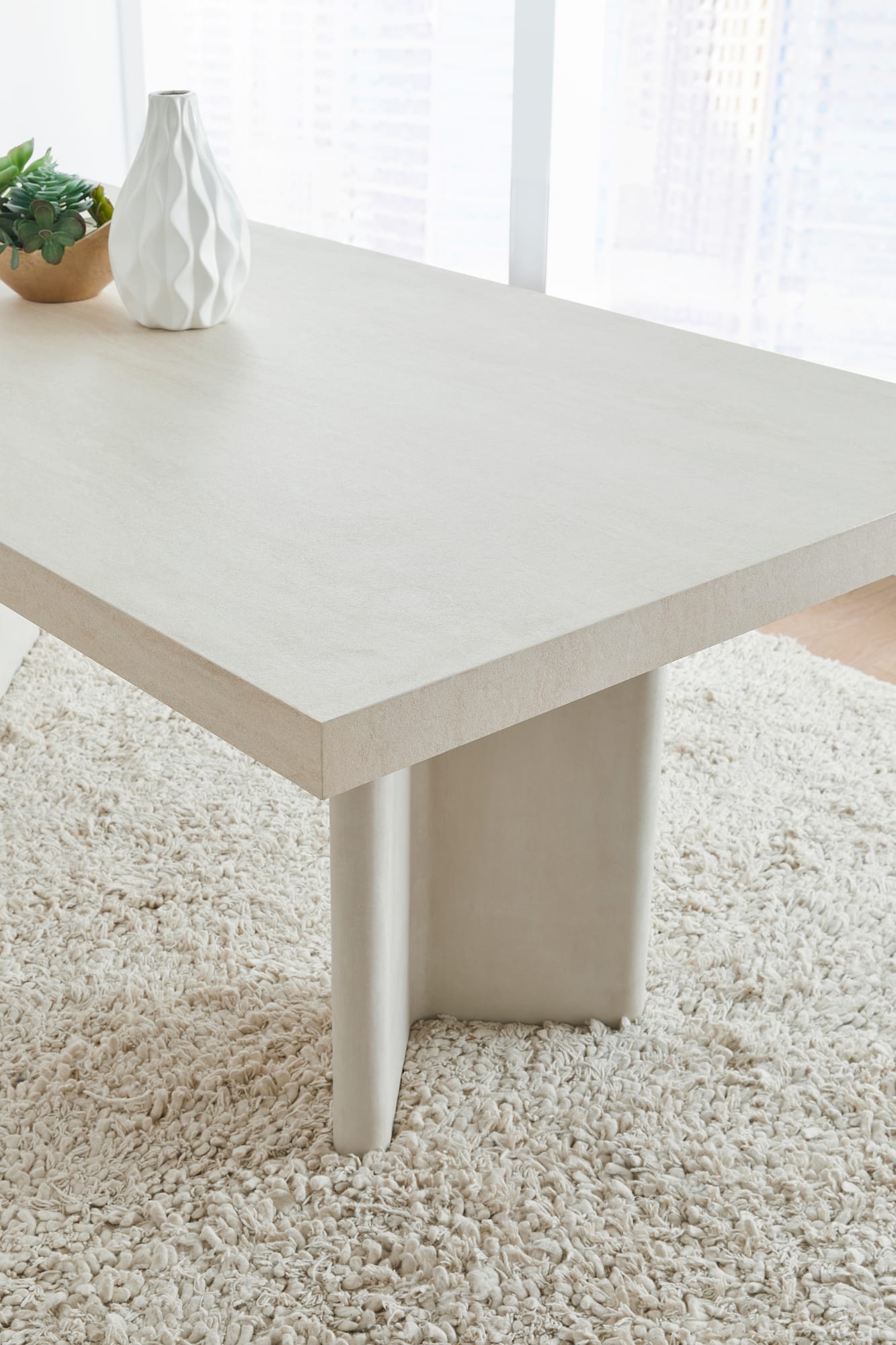 Caye Sintered Stone/Ivory Double Pedestal Dining Table - Ornate Home