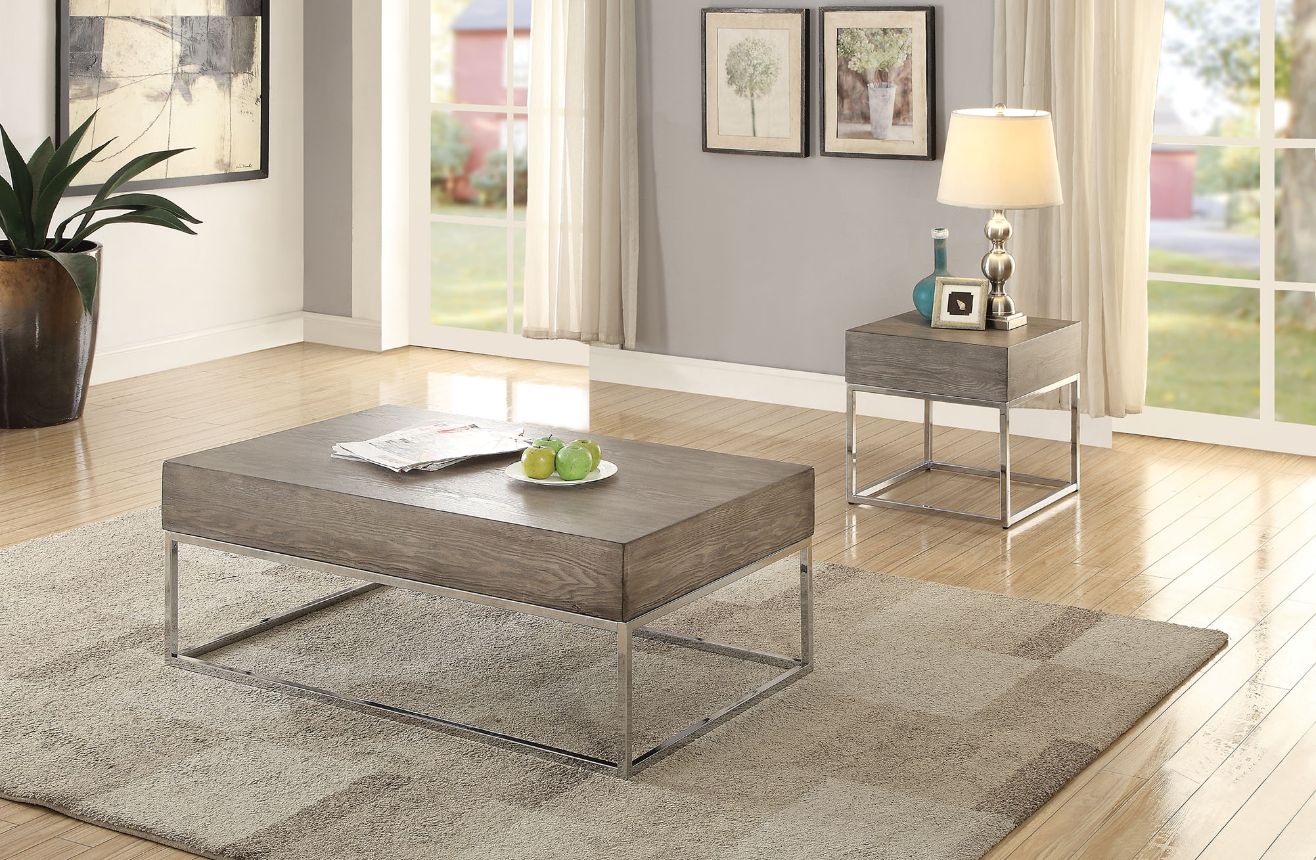 Cecil II Gray Oak/Chrome Coffee Table - Ornate Home