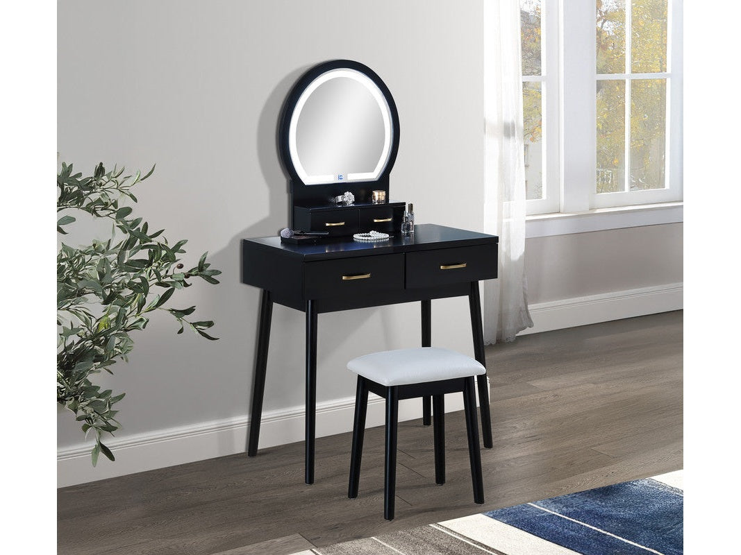 Cecilia Black Vanity Table & Stool - Ornate Home