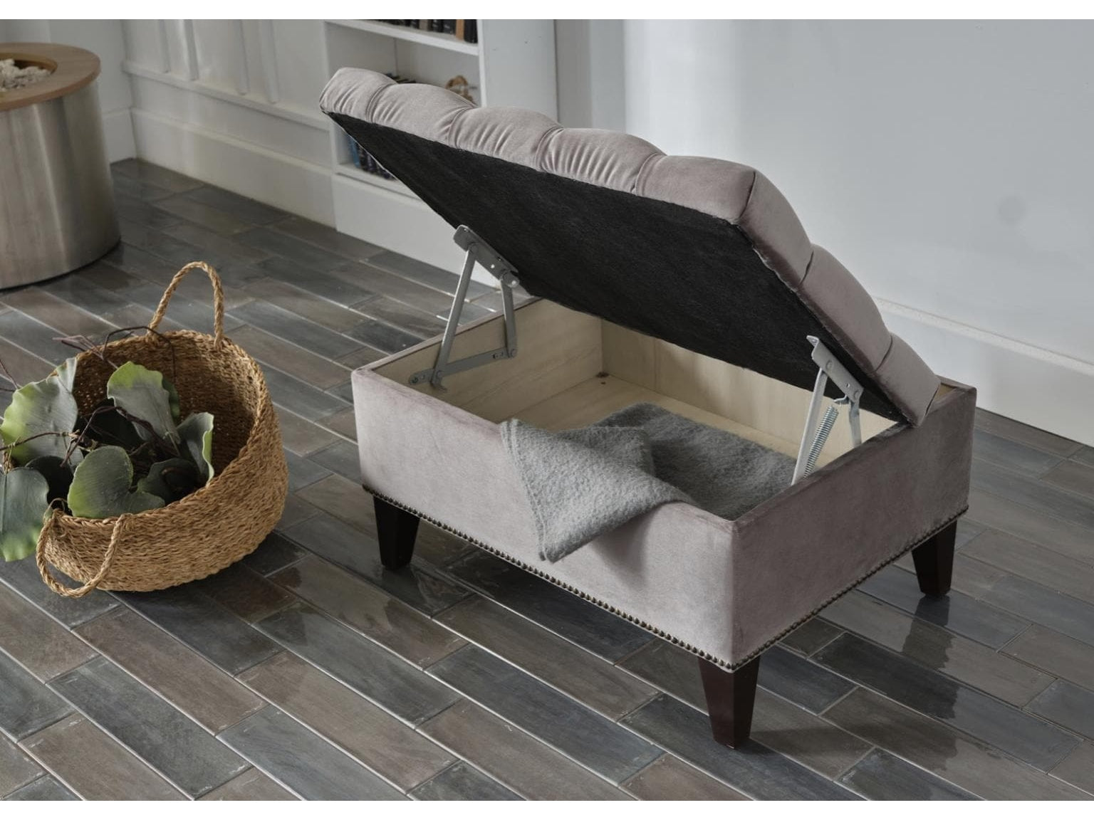 Cecilia Grey Storage Ottoman - Ornate Home