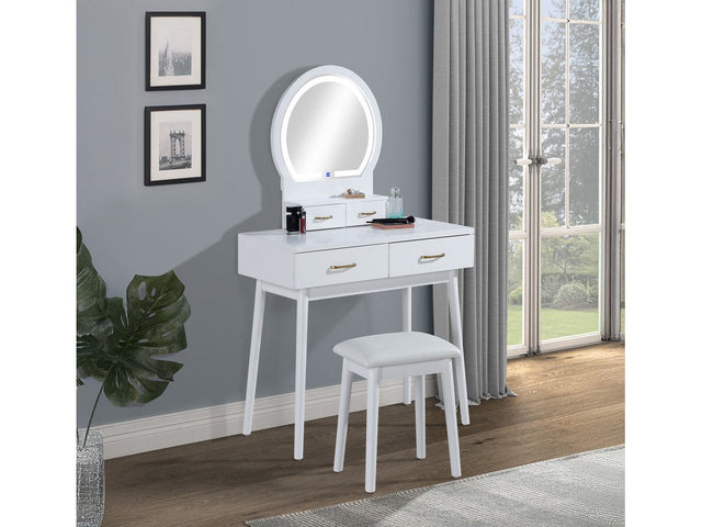 Cecilia White Vanity Table & Stool - Ornate Home