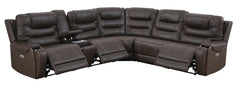Cedar Brown Fabric 6-Pc Dual Power Reclining Sectional with 3 Power Recliners - Ornate Home
