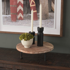 Cedric Light Brown/Black Round Wood Decorative Display Stand - Ornate Home