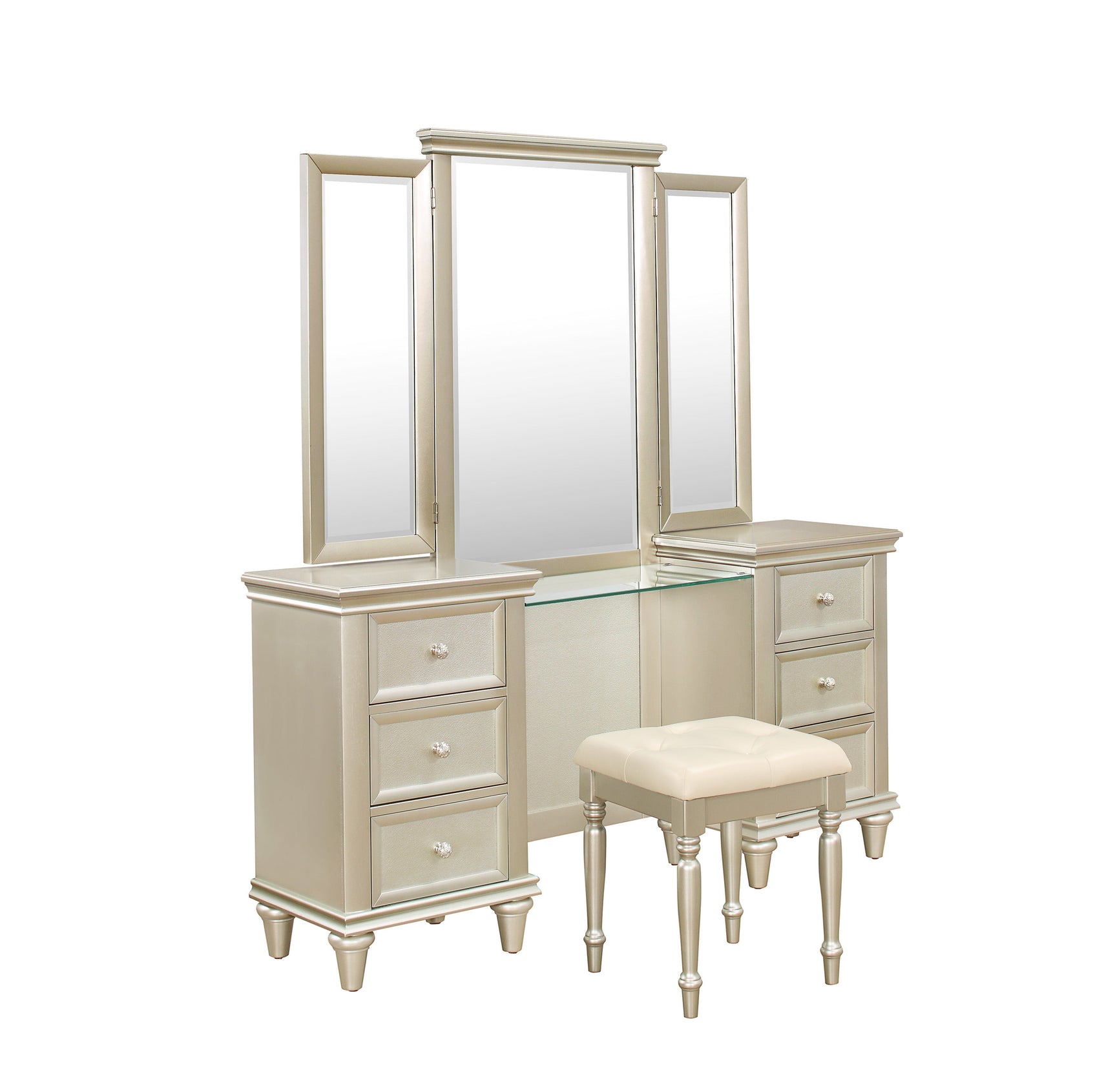 Celandine Silver Vanity Dresser with Mirror - Ornate Home