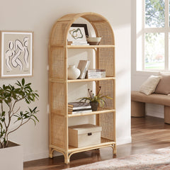 Celeste 67 Inch Tall Arched Natural Rattan Bookshelf - Ornate Home