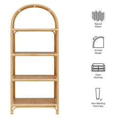 Celeste 67 Inch Tall Arched Natural Rattan Bookshelf - Ornate Home