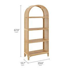 Celeste 67 Inch Tall Arched Natural Rattan Bookshelf - Ornate Home