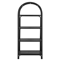 Celeste Black 67 Inch Tall Arched Natural Rattan Bookshelf - Ornate Home