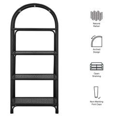 Celeste Black 67 Inch Tall Arched Natural Rattan Bookshelf - Ornate Home
