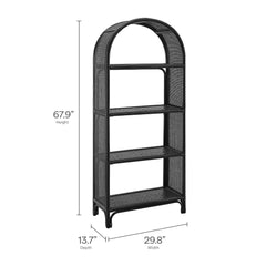 Celeste Black 67 Inch Tall Arched Natural Rattan Bookshelf - Ornate Home