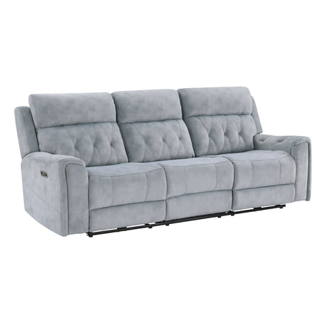 Celeste Gray Power Double Reclining Sofa with Power Headrests - Ornate Home