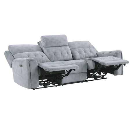 Celeste Gray Power Double Reclining Sofa with Power Headrests - Ornate Home