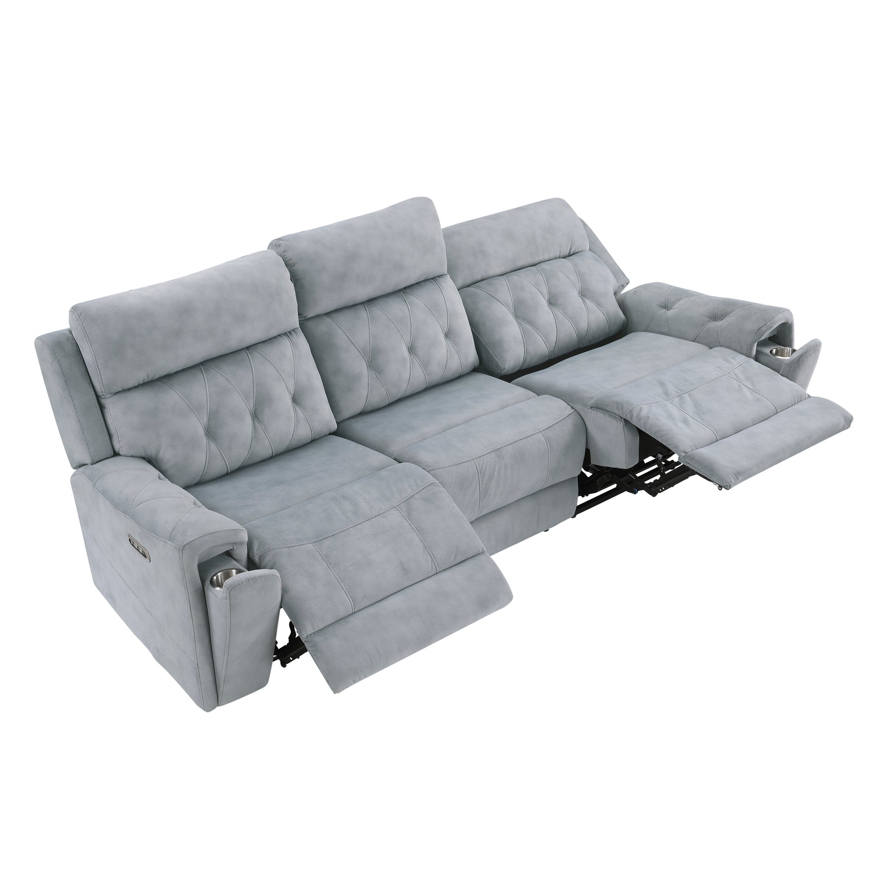 Celeste Gray Power Double Reclining Sofa with Power Headrests - Ornate Home