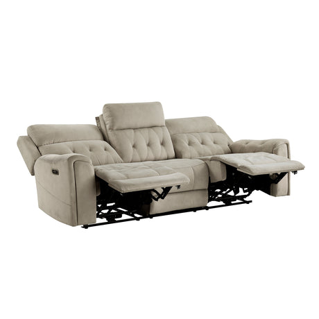 Celeste Taupe Power Double Reclining Sofa with Power Headrests - Ornate Home