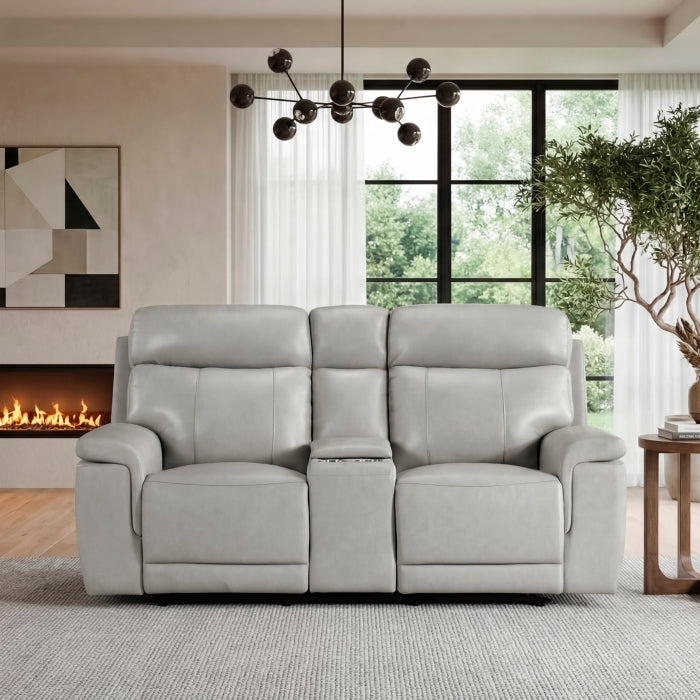 Celestia Beige Power Double Reclining Loveseat With Power Headrest And Center Console - Ornate Home
