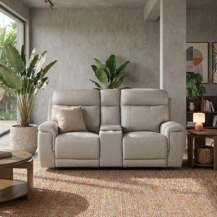 Celestia Beige Power Double Reclining Loveseat With Power Headrest And Center Console - Ornate Home