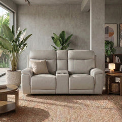 Celestia Beige Power Double Reclining Loveseat With Power Headrest And Center Console - Ornate Home