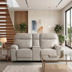 Celestia Beige Power Double Reclining Loveseat With Power Headrest And Center Console - Ornate Home
