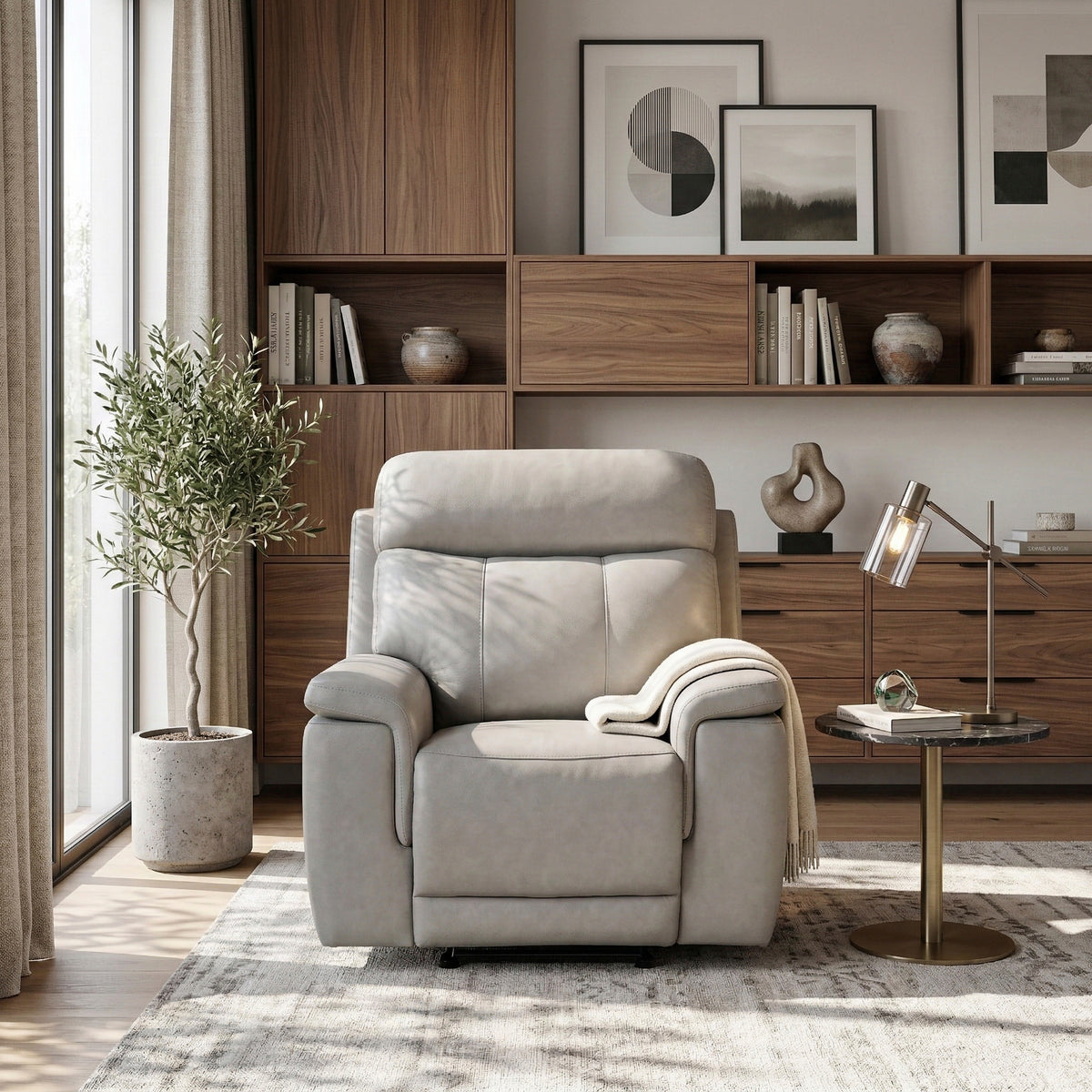 Celestia Beige Power Glider Reclining Chair With Power Headrest - Ornate Home