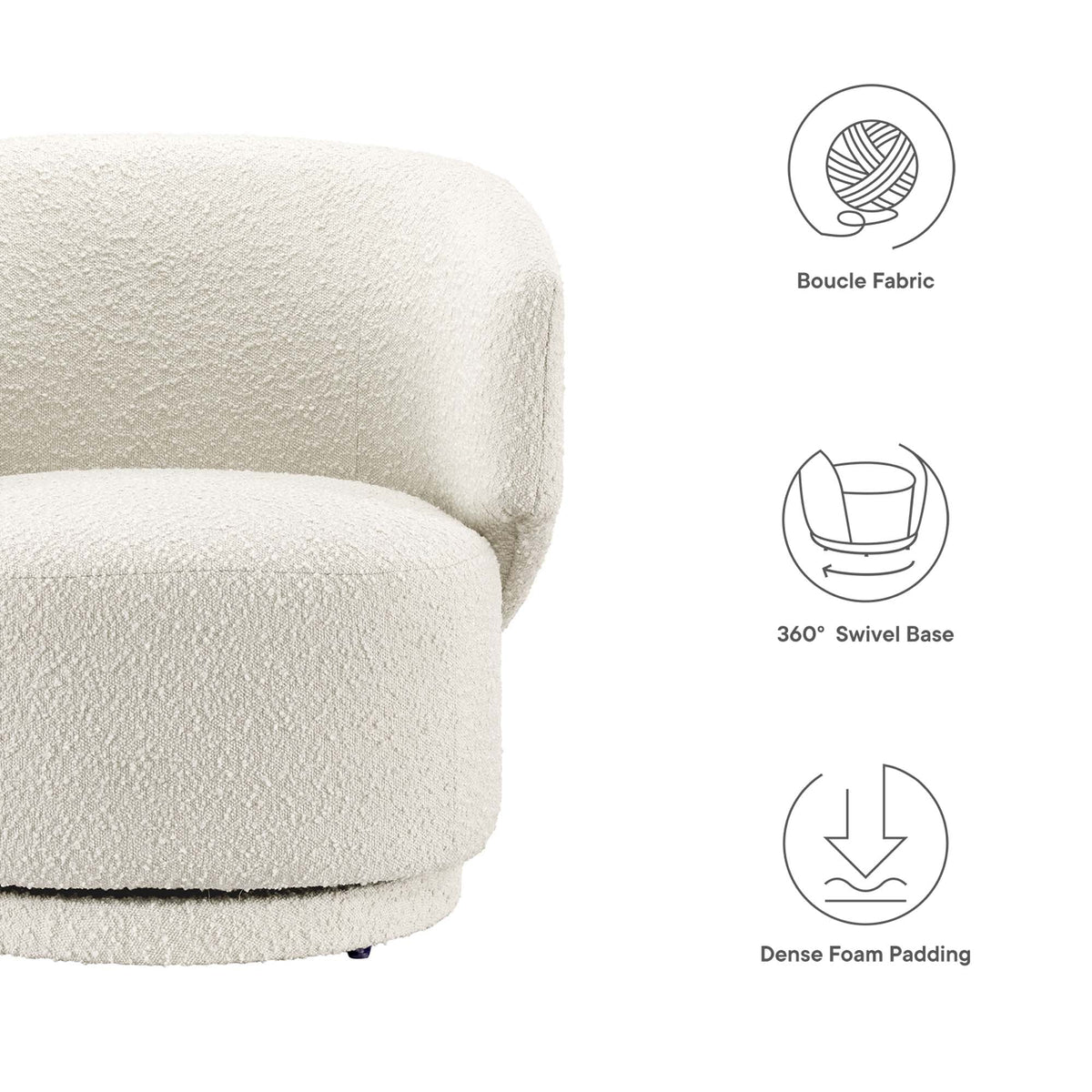 Celestia Ivory Boucle Fabric Swivel Chair - Ornate Home