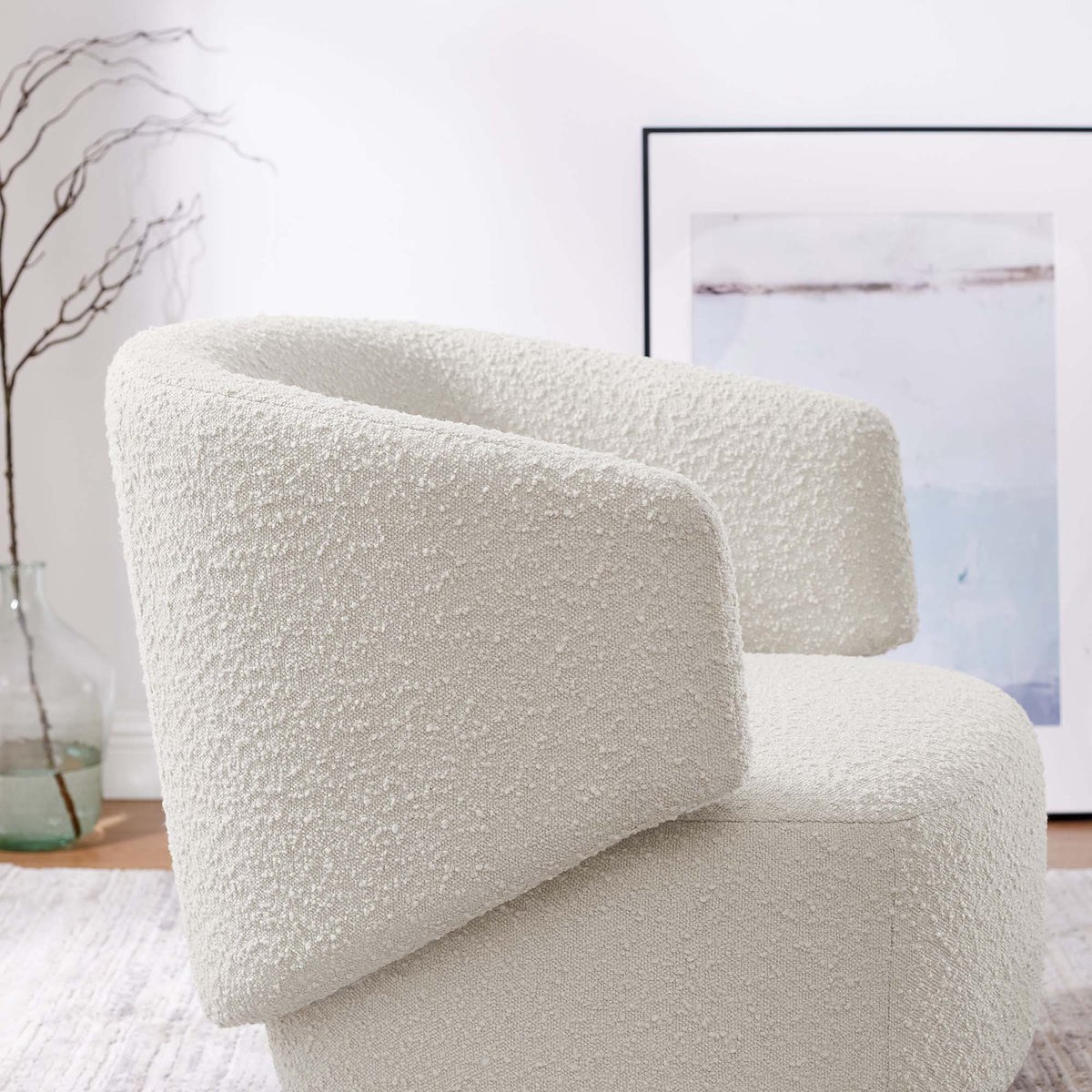 Celestia Ivory Boucle Fabric Swivel Chair - Ornate Home