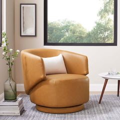 Celestia Tan Vegan Leather Fabric and Wood Swivel Chair - Ornate Home
