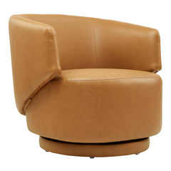 Celestia Tan Vegan Leather Fabric and Wood Swivel Chair - Ornate Home