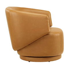 Celestia Tan Vegan Leather Fabric and Wood Swivel Chair - Ornate Home