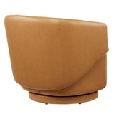 Celestia Tan Vegan Leather Fabric and Wood Swivel Chair - Ornate Home