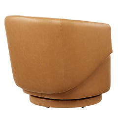 Celestia Tan Vegan Leather Fabric and Wood Swivel Chair - Ornate Home