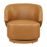 Celestia Tan Vegan Leather Fabric and Wood Swivel Chair - Ornate Home