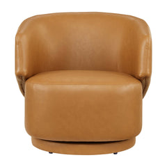 Celestia Tan Vegan Leather Fabric and Wood Swivel Chair - Ornate Home