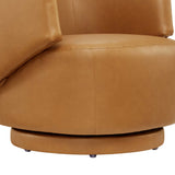 Celestia Tan Vegan Leather Fabric and Wood Swivel Chair - Ornate Home