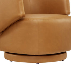Celestia Tan Vegan Leather Fabric and Wood Swivel Chair - Ornate Home