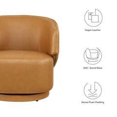 Celestia Tan Vegan Leather Fabric and Wood Swivel Chair - Ornate Home