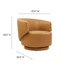 Celestia Tan Vegan Leather Fabric and Wood Swivel Chair - Ornate Home