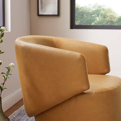 Celestia Tan Vegan Leather Fabric and Wood Swivel Chair - Ornate Home