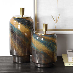 Celestial Tide Multicolor Glass Containers (Set of 2) - Ornate Home